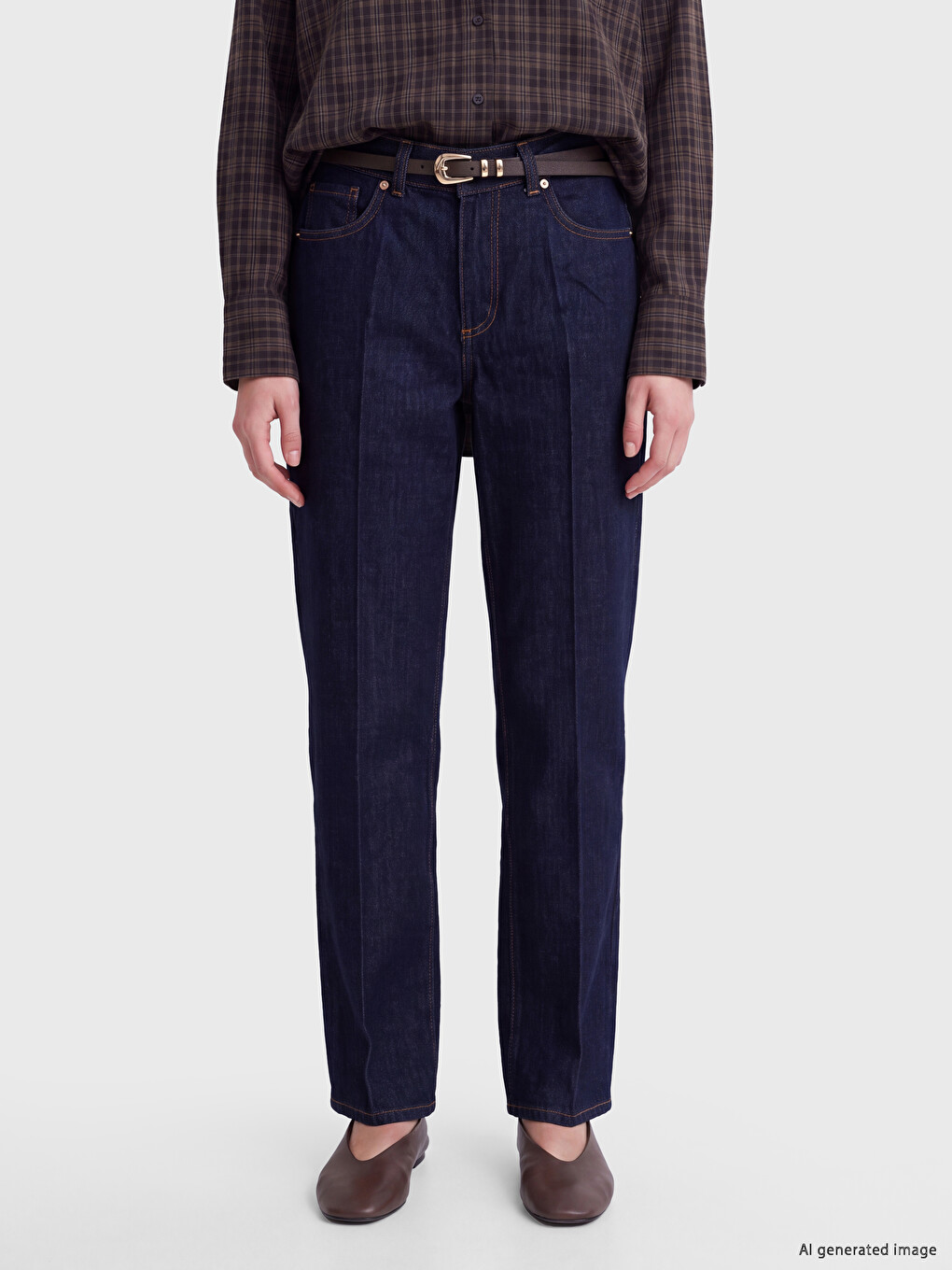 İndigo Kemerli Straight Fit Kadın Jean Pantolon-1