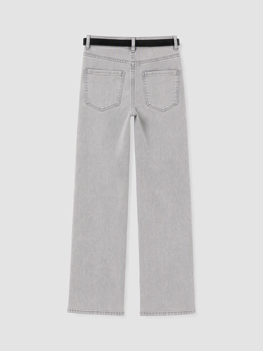 Gri Beli Kemerli Flare Kadın Jean Pantolon-2