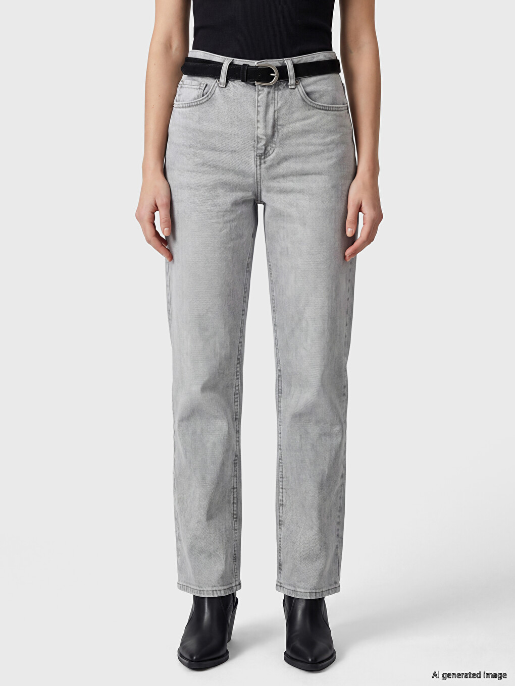 Waist Belted Straight Fit Women's Jeans-1