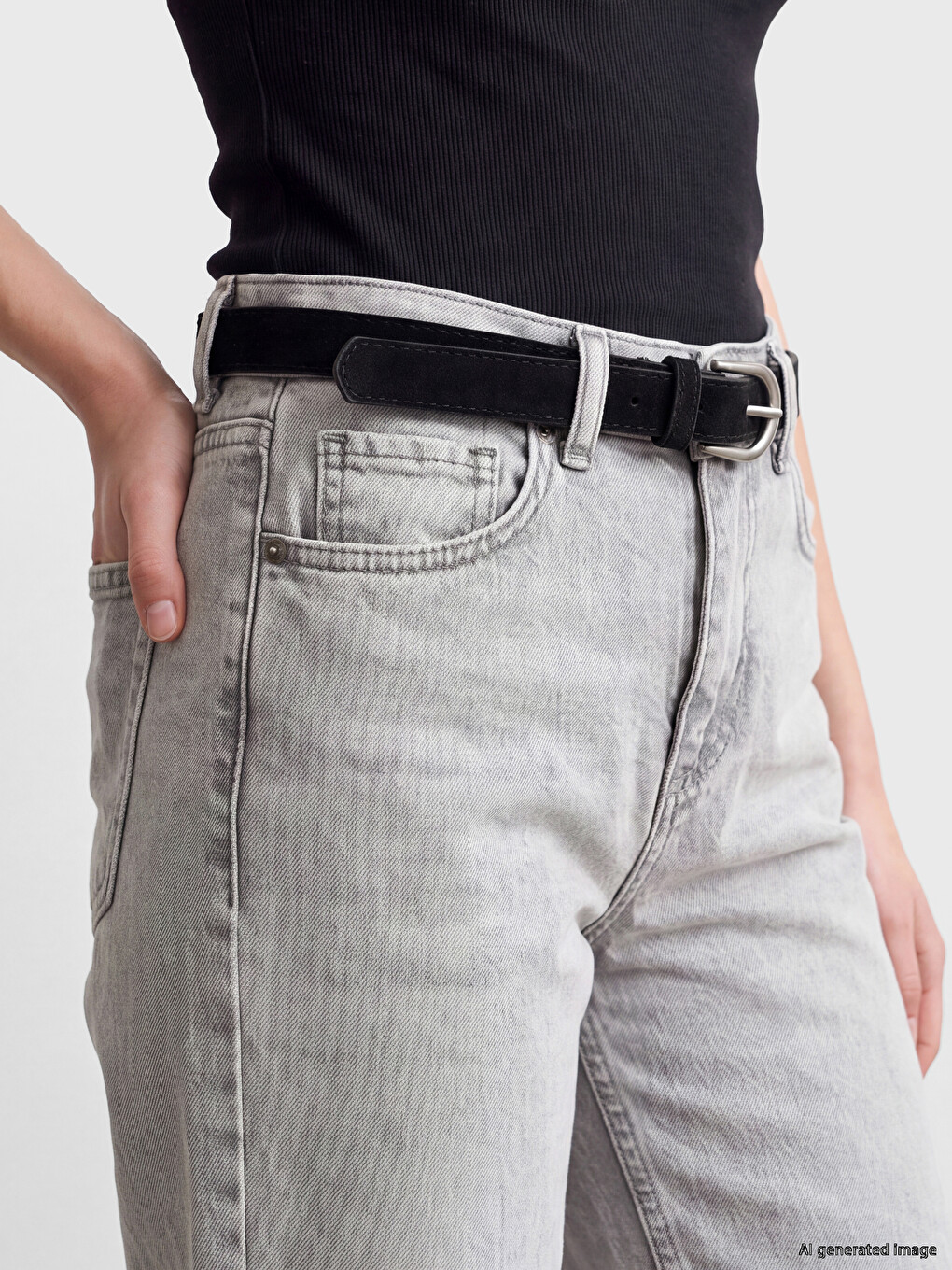 Waist Belted Straight Fit Women's Jeans-2