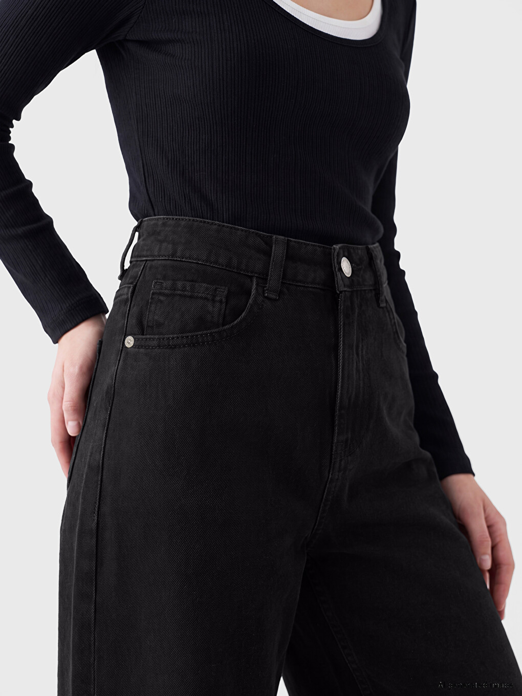 Siyah Straight Fit Kadın Jean Pantolon-2