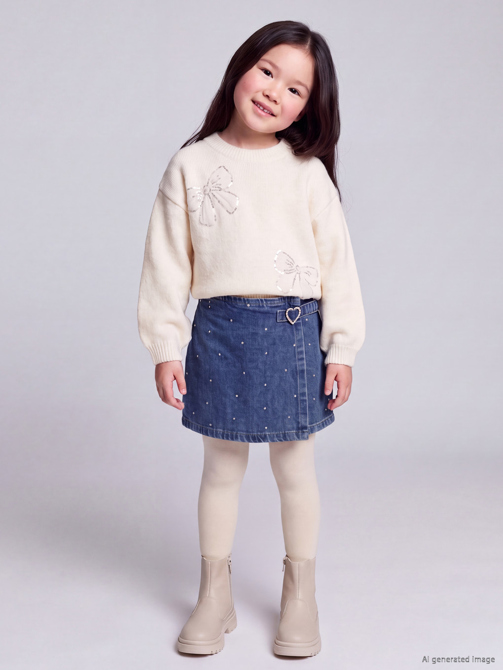  Rhinestone Embellished Girls' Jean Shorts and Tights