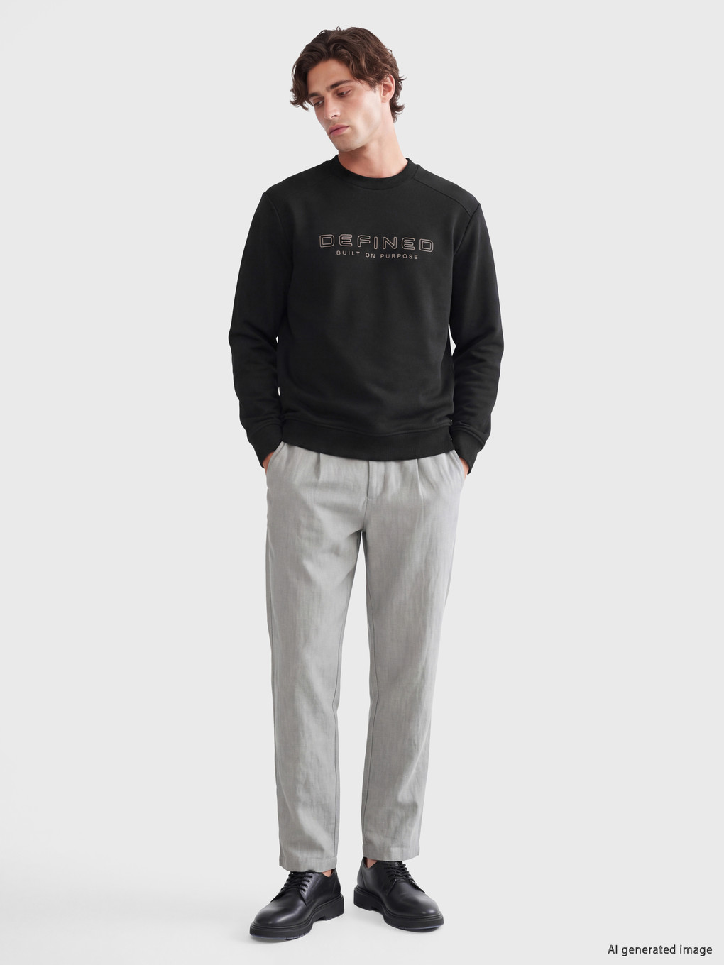 Siyah Bisiklet Yaka Baskılı Erkek Sweatshirt-1