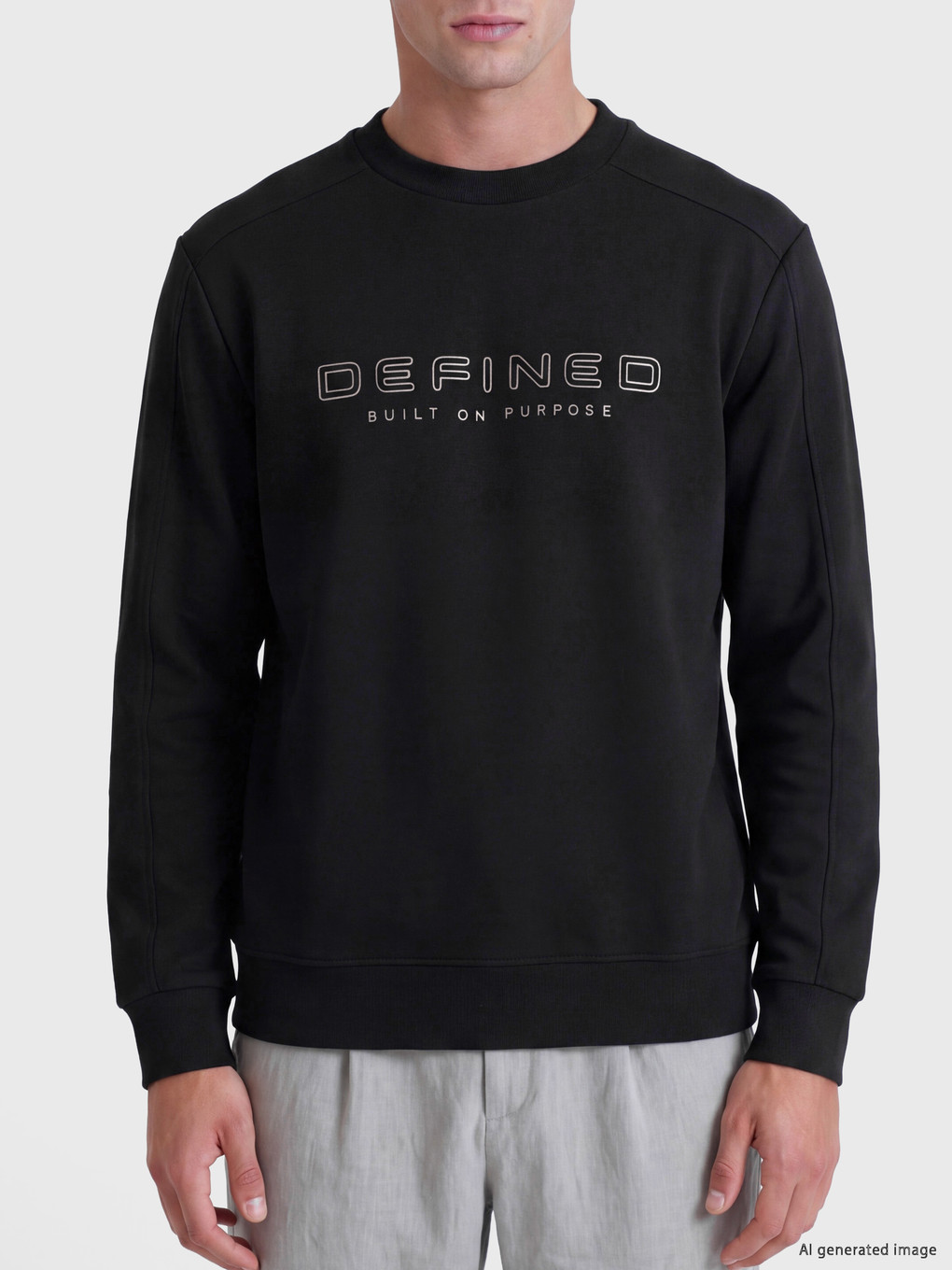 Siyah Bisiklet Yaka Baskılı Erkek Sweatshirt-2