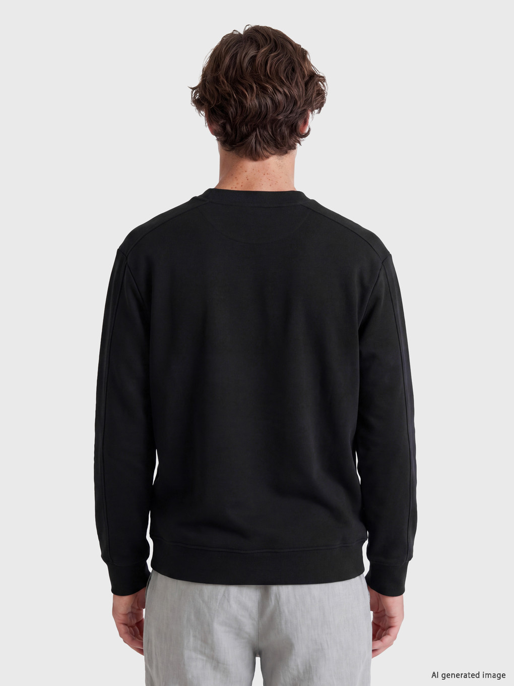 Siyah Bisiklet Yaka Baskılı Erkek Sweatshirt-3