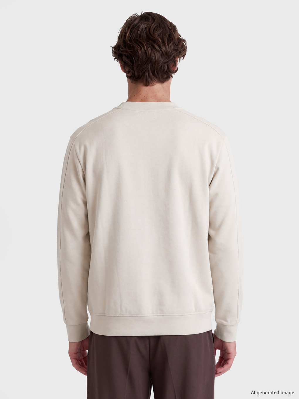 Bej Bisiklet Yaka Baskılı Erkek Sweatshirt-3