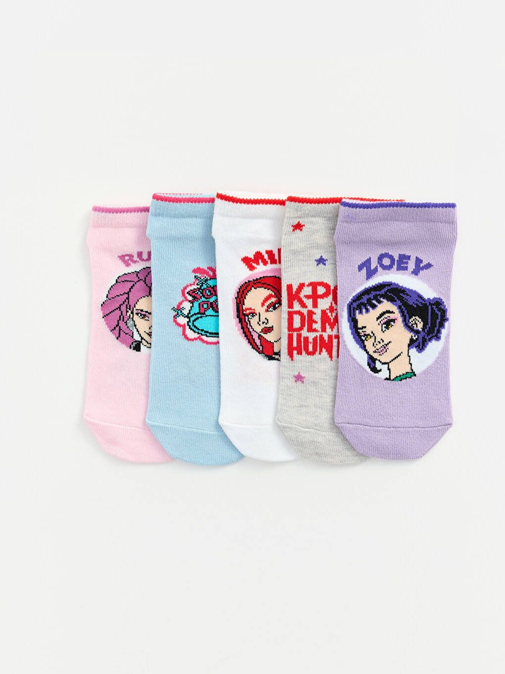 Pembe K-pop Demon Hunters Desenli Kız Çocuk Patik Çorap 5'li