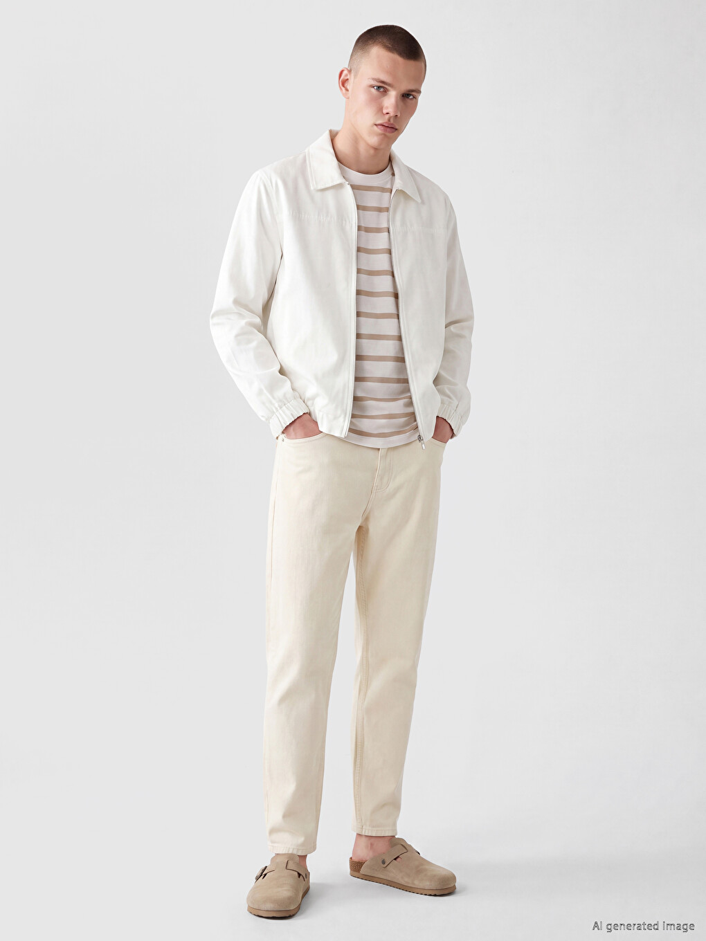 Ekru Relax Fit Gabardin Erkek Ceket-1