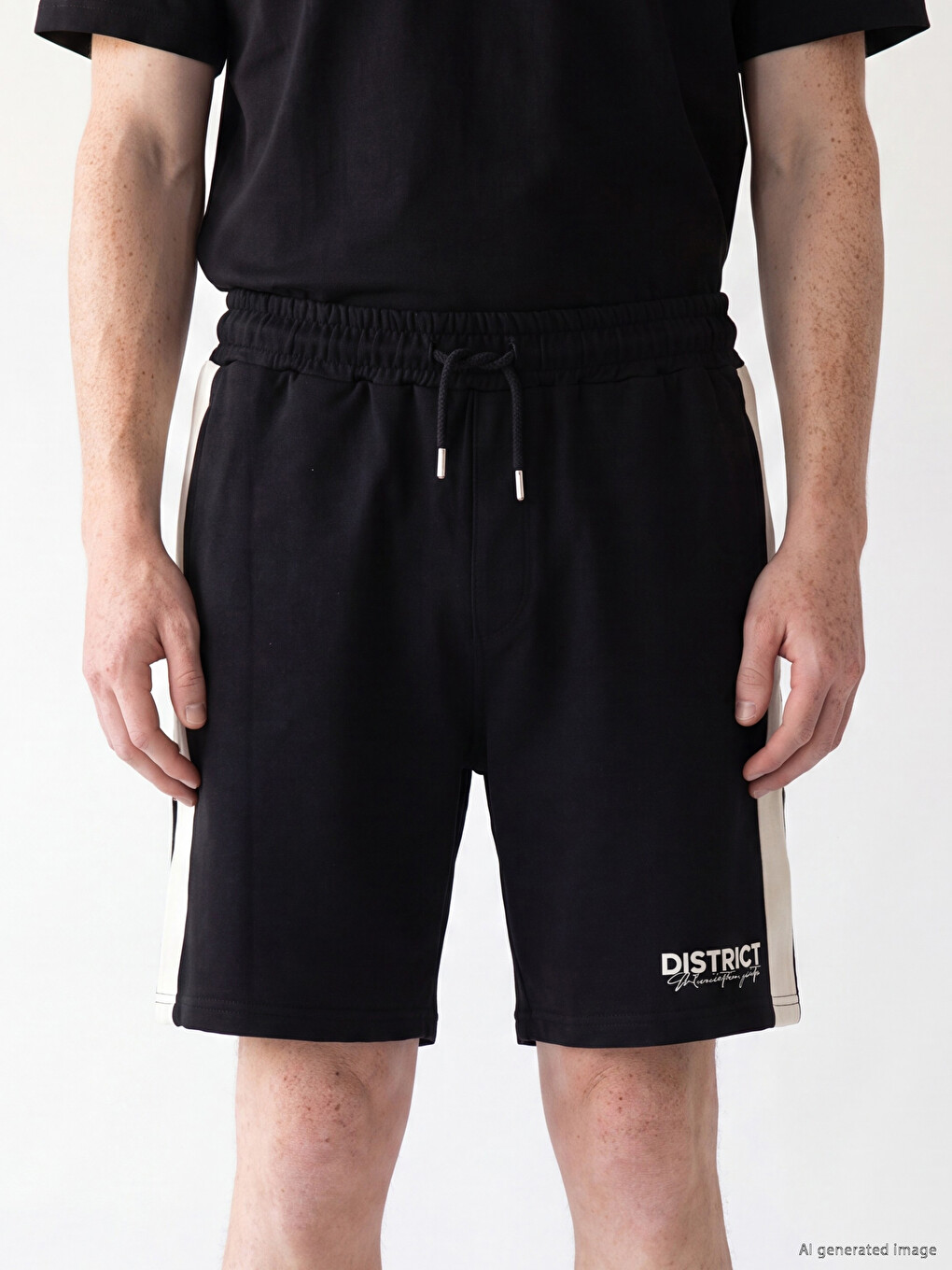 Siyah Regular Fit Çizgili Erkek Şort-2