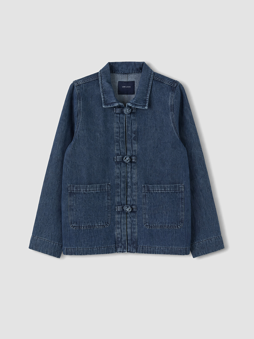 İndigo Gömlek Yaka Süs Düğmeli Kadın Jean Ceket-4