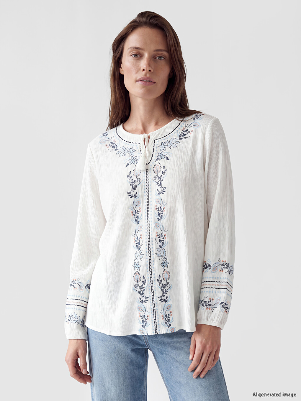 Tie Neck Patterned Blouse