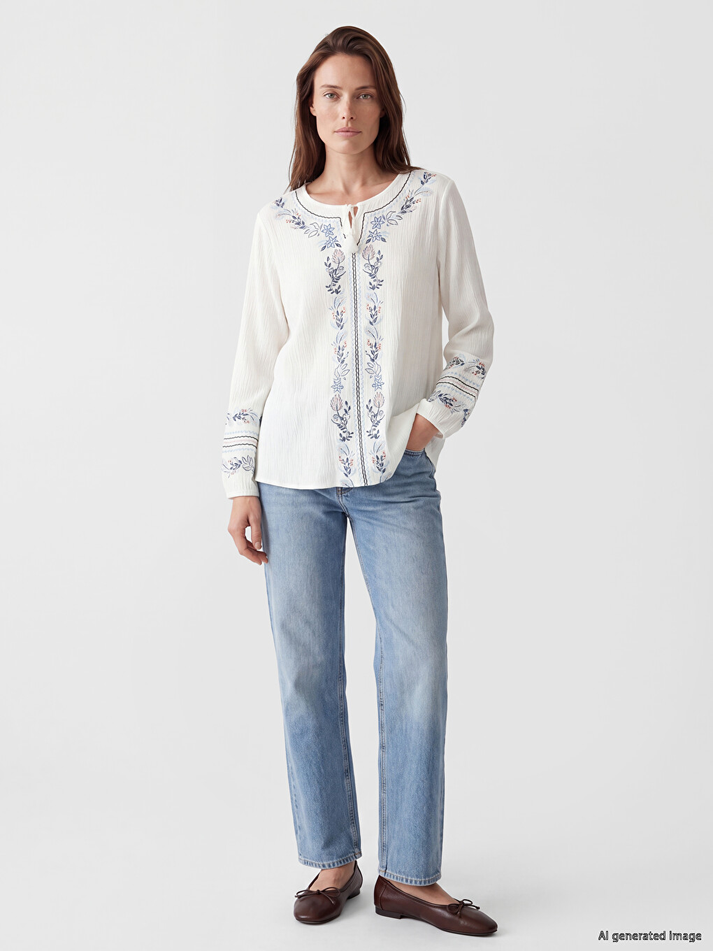 Tie Neck Patterned Blouse-1