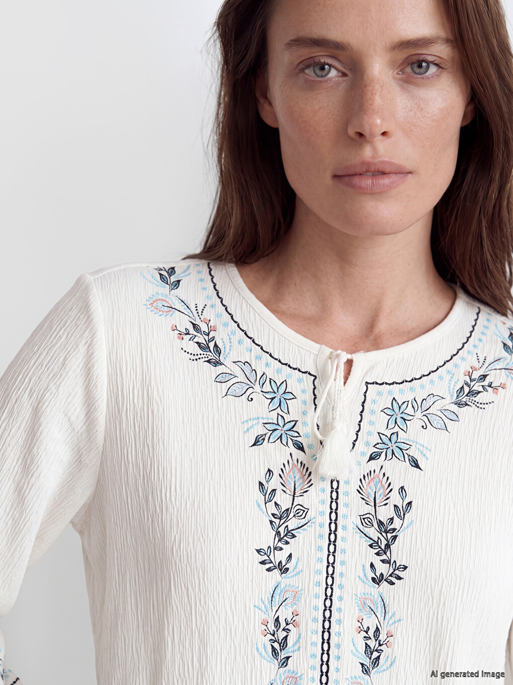 Tie Neck Patterned Blouse-2