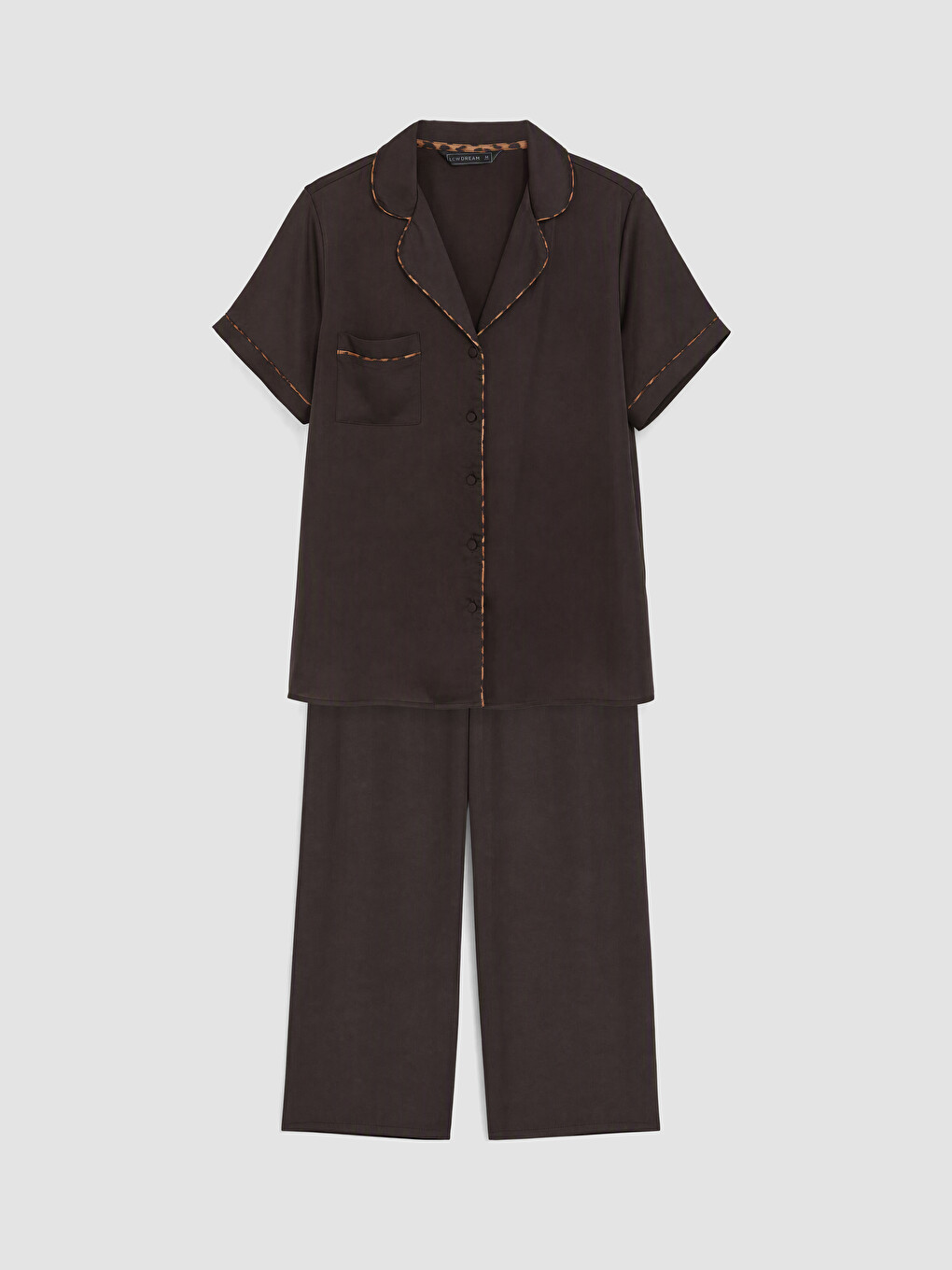 Kahverengi Gömlek Yaka Saten Kadın Pijama Takım