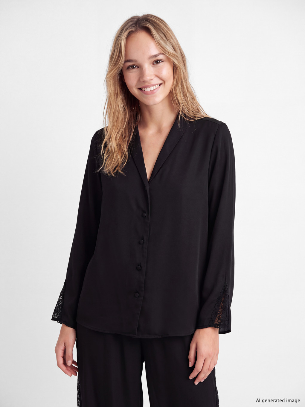 Shirt Collar Lace Women's Pyjamas Set-1