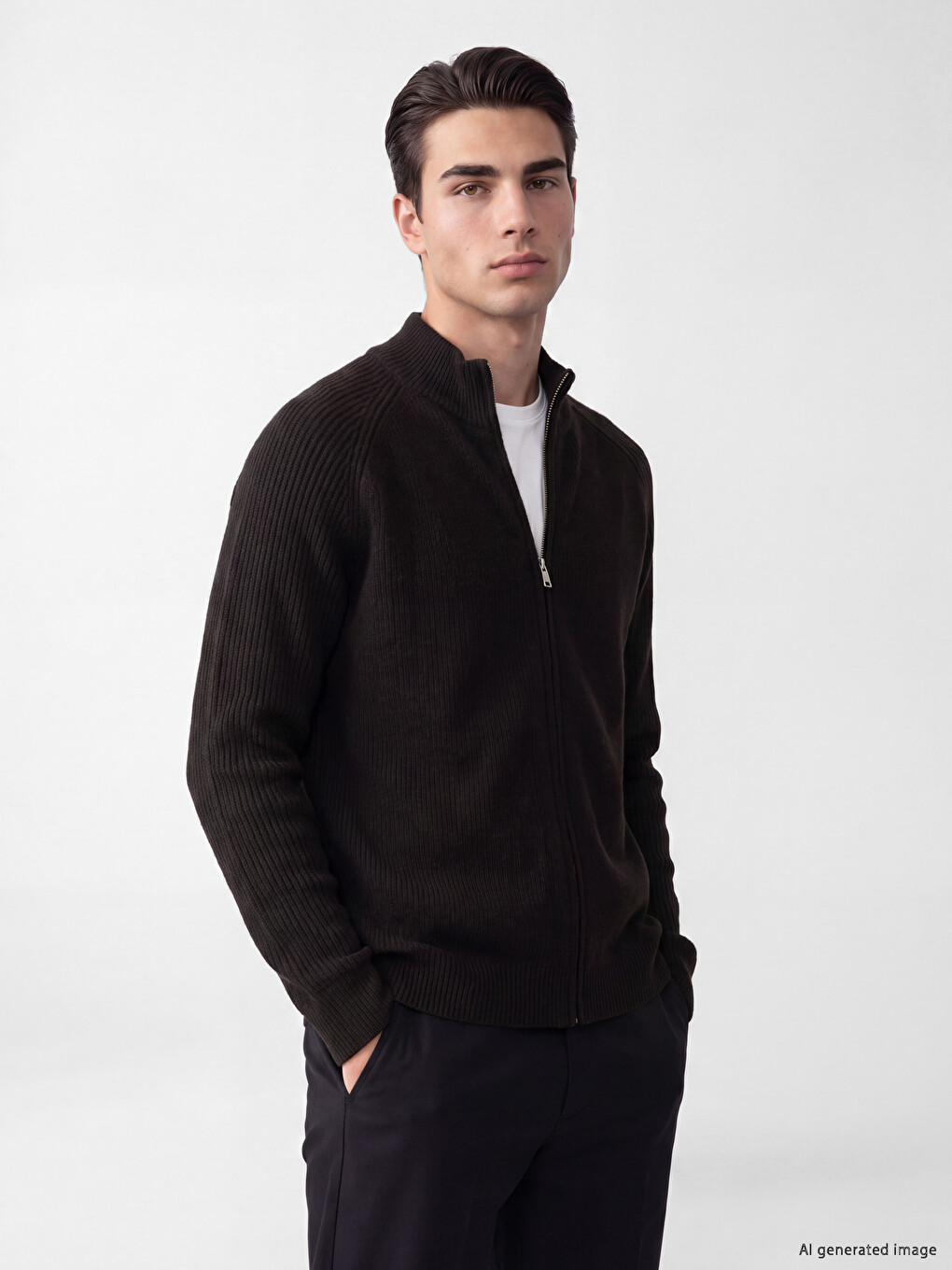 Regular Fit Stand Collar Men's Knitwear Cardigan
