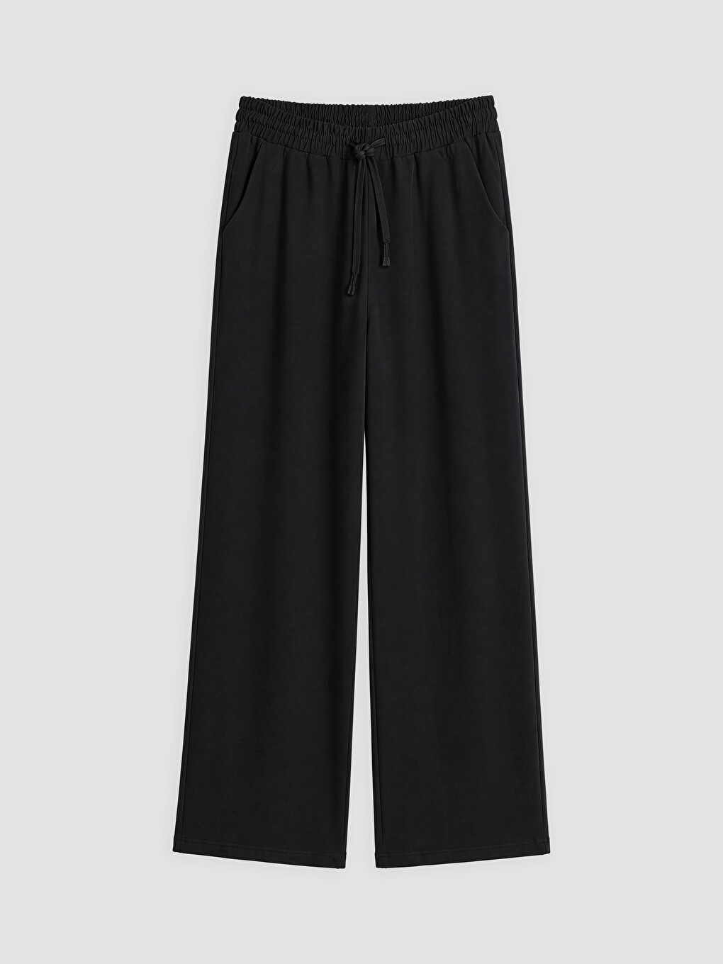 Siyah Beli Lastikli Geniş Paça Kadın Pantolon