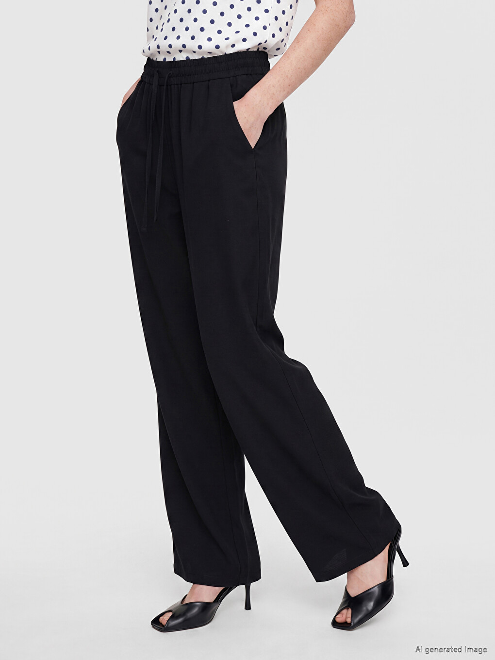 Elastic Waist Wide Leg Women's Trousers-1