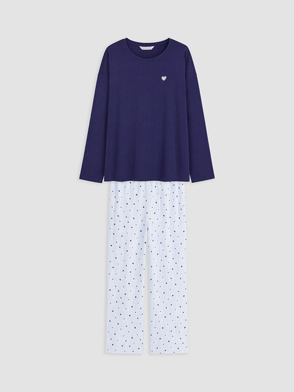 Mavi Kalp Desenli Kadın Pijama Takımı-4