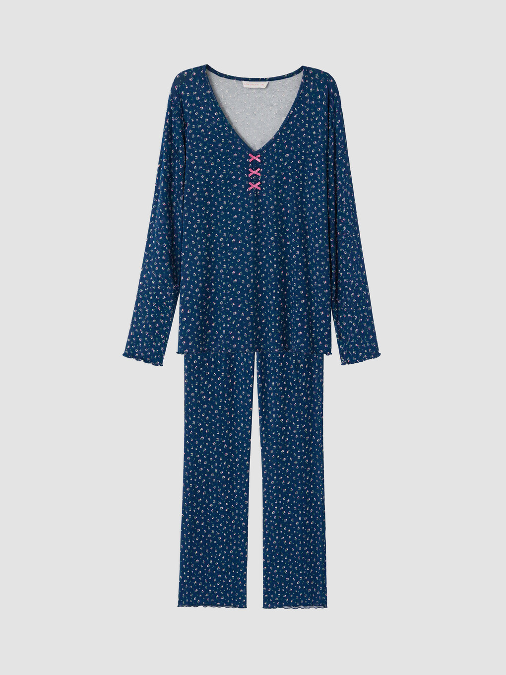 Lacivert Çiçekli Kadın Pijama Takım-4