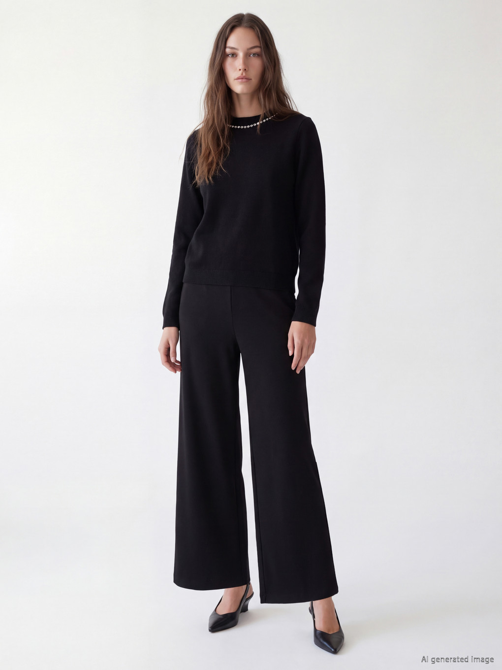 Siyah Loose Fit Geniş Paça Kadın Pantolon
