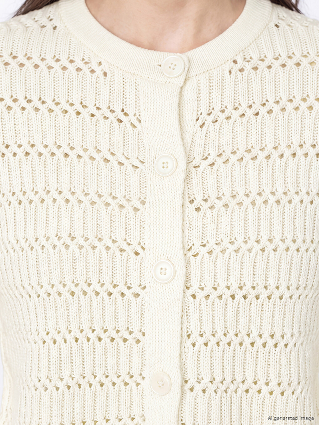 Crew Neck Open-knit Women's Knitwear Cardigan-2