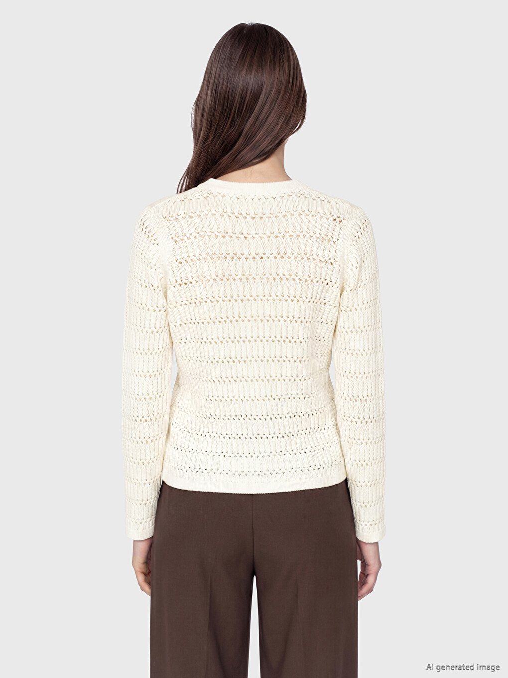 Crew Neck Open-knit Women's Knitwear Cardigan-3