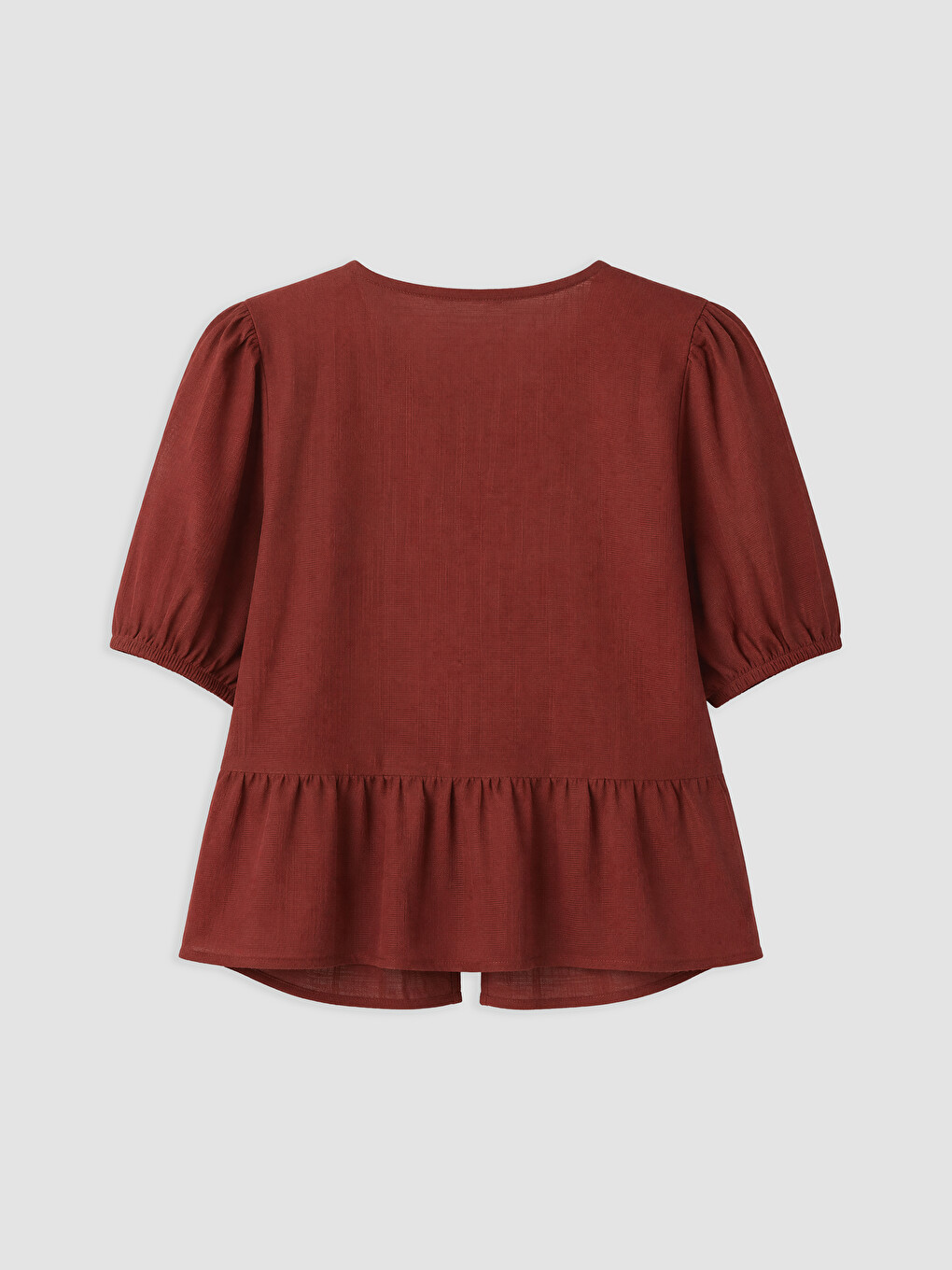 Bordo V Yaka Fiyonk Detaylı Bluz-1