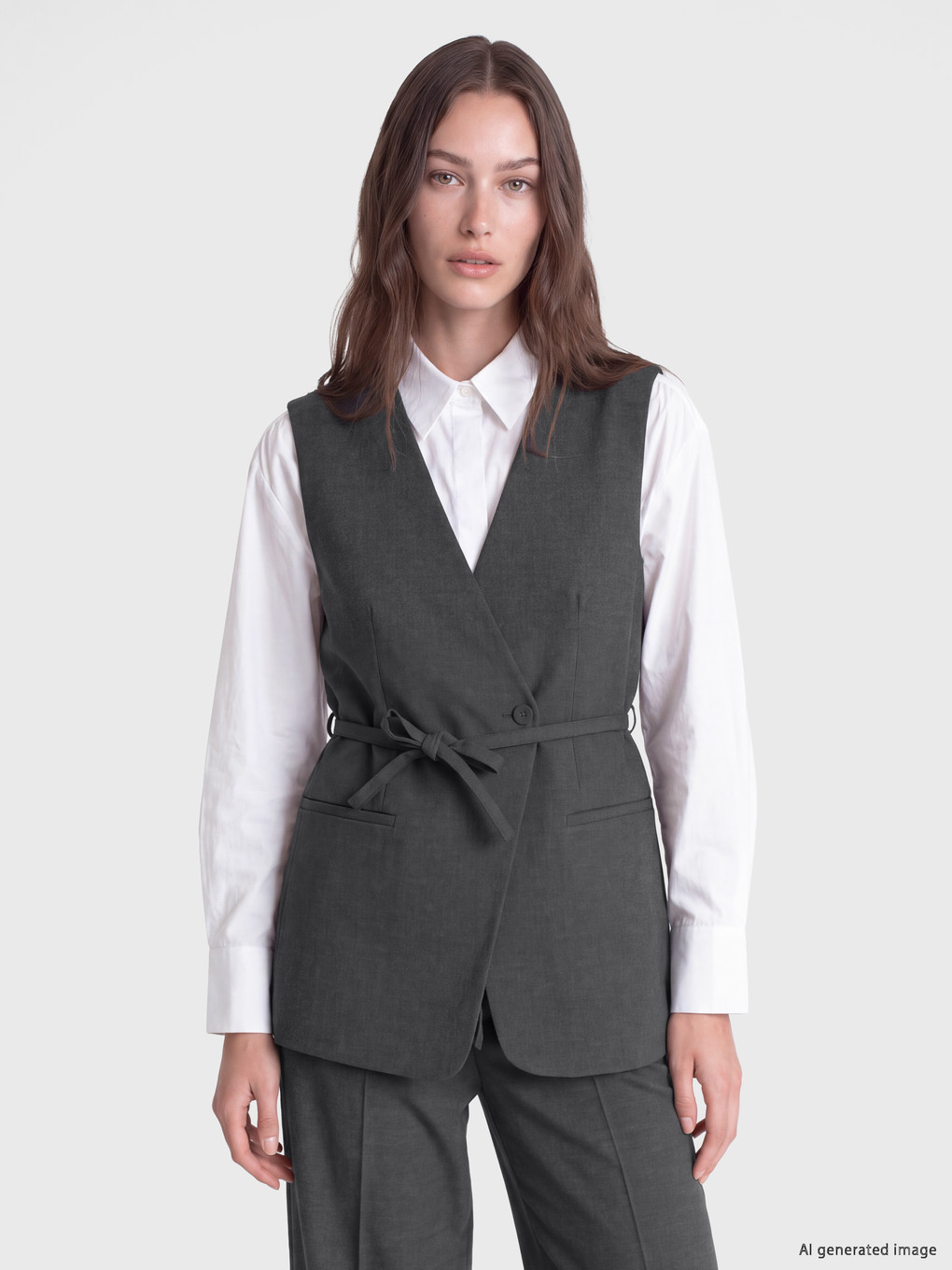 Double Breasted Waist Sashed Women's Classic Waistcoat