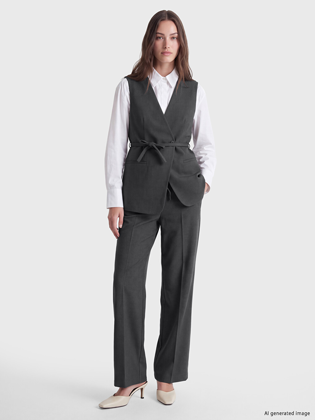 Double Breasted Waist Sashed Women's Classic Waistcoat-1