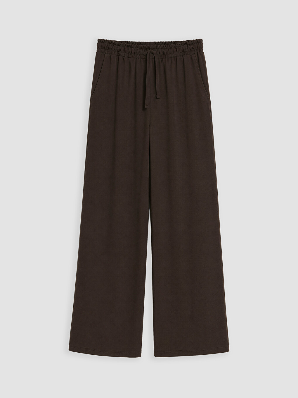 Kahverengi Beli Lastikli Geniş Paça Kadın Pantolon-4