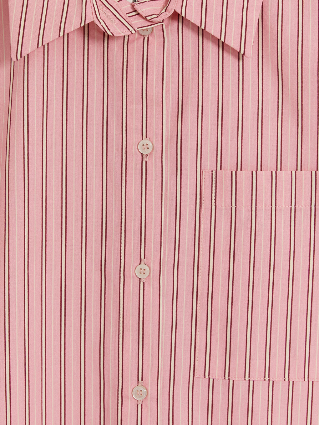 Pembe Çizgili Poplin Kadın Gömlek-1