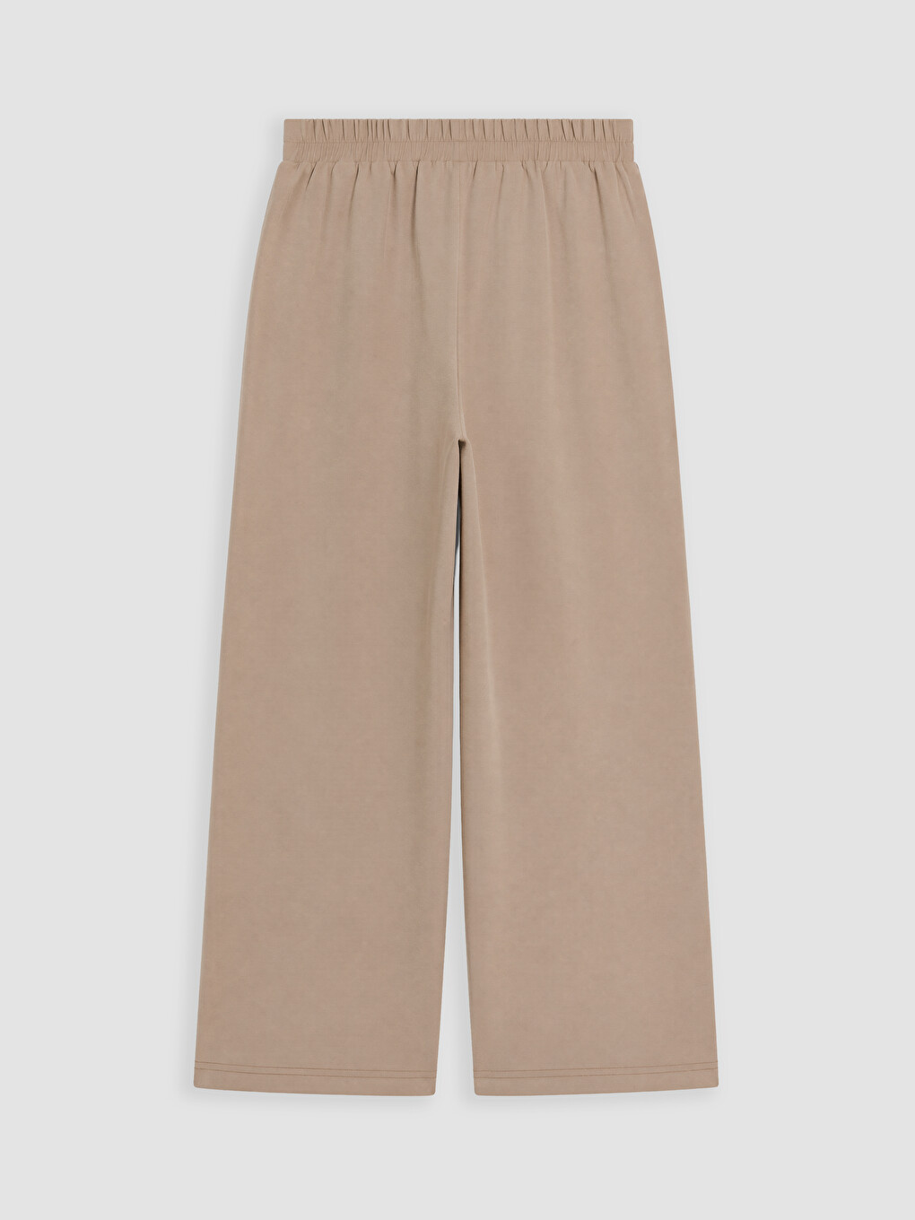 Bej Beli Lastikli Geniş Paça Kadın Pantolon-6