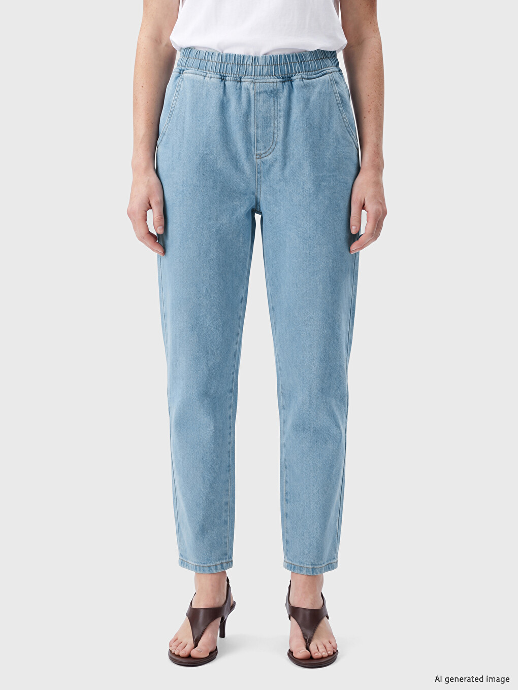 İndigo Beli Lastikli Kadın Jean Pantolon-1