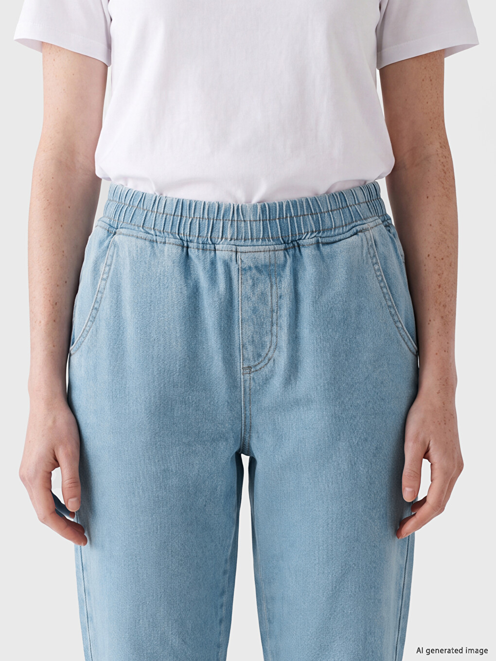 İndigo Beli Lastikli Kadın Jean Pantolon-2