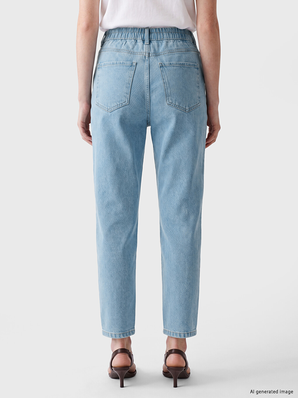 İndigo Beli Lastikli Kadın Jean Pantolon-3
