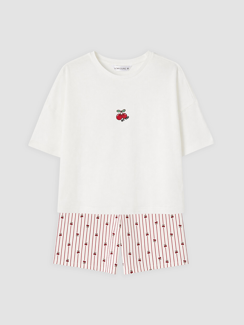 Ekru Bisiklet Yaka Nakışlı Kadın Şortlu Pijama Takımı