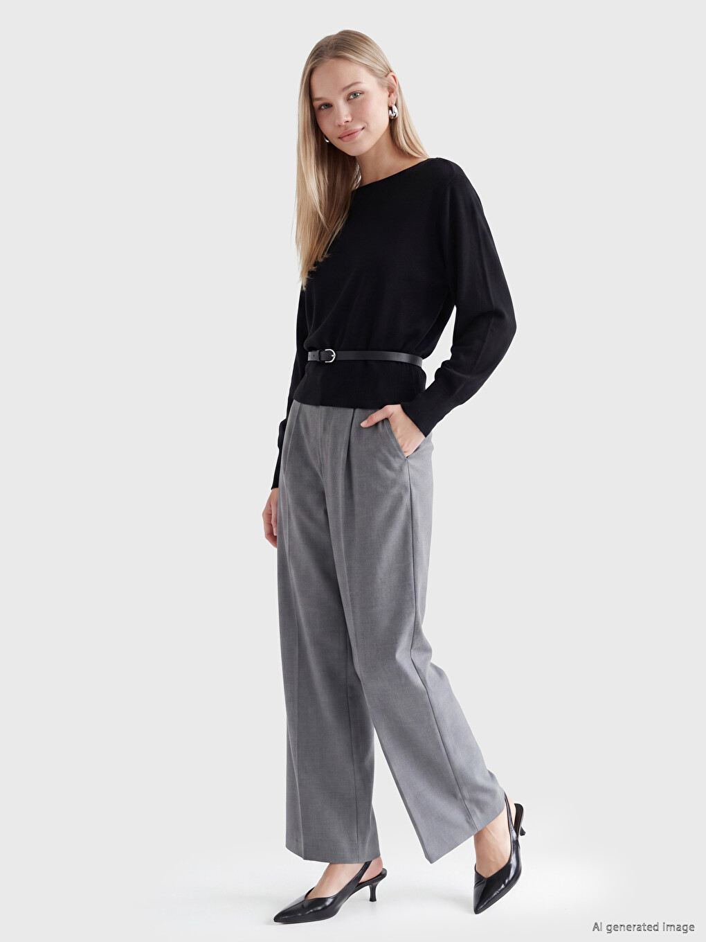 Slash Neck Belted Women's Knitwear Sweater