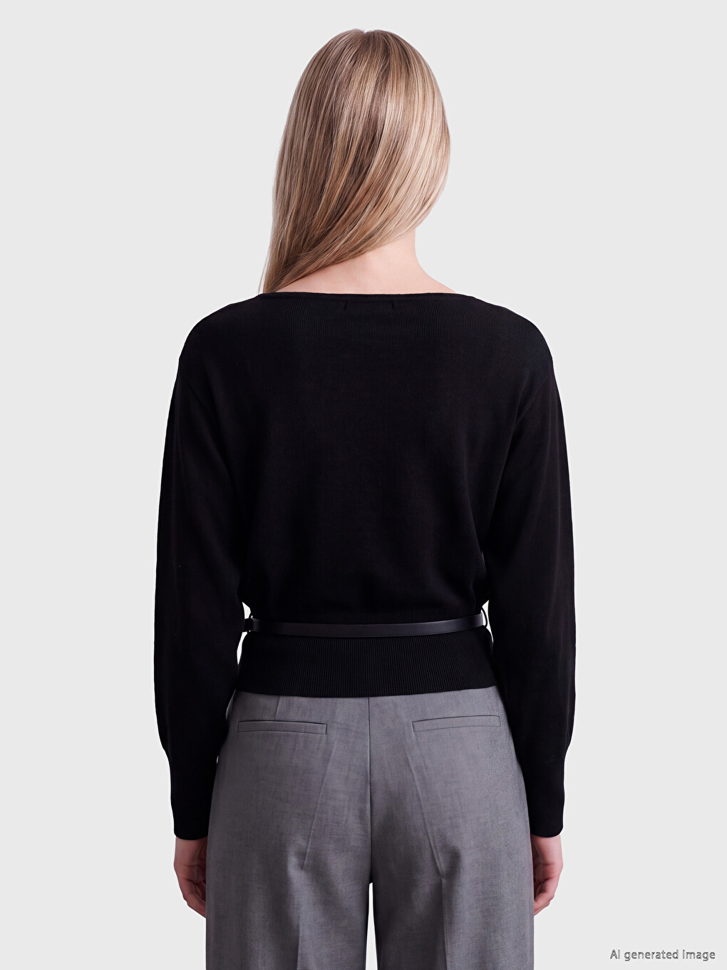 Slash Neck Belted Women's Knitwear Sweater-3