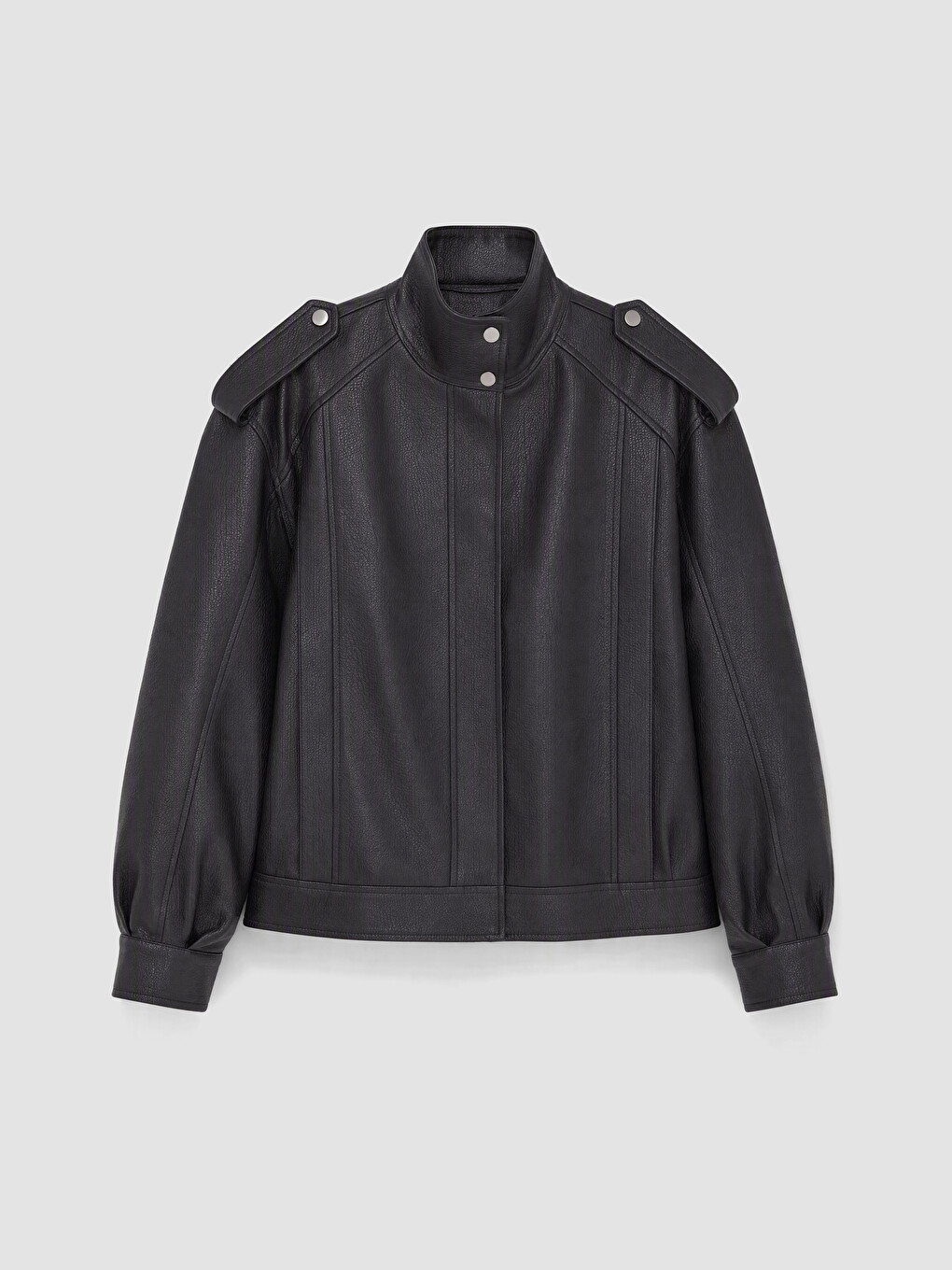 Mock Neck Women's Faux Leather Jacket-4
