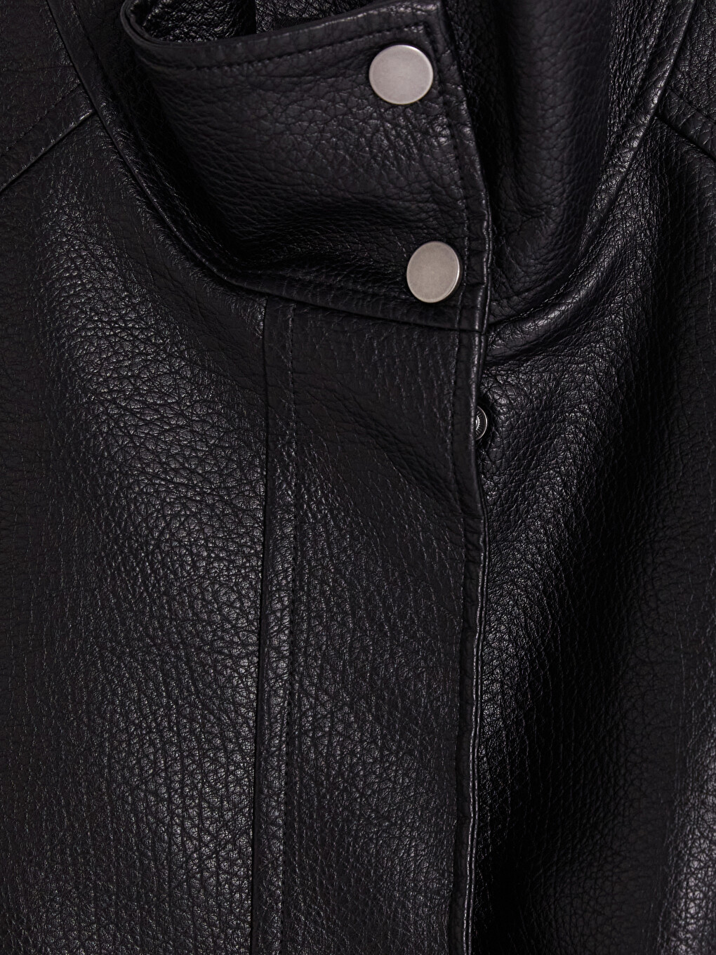 Mock Neck Women's Faux Leather Jacket-5