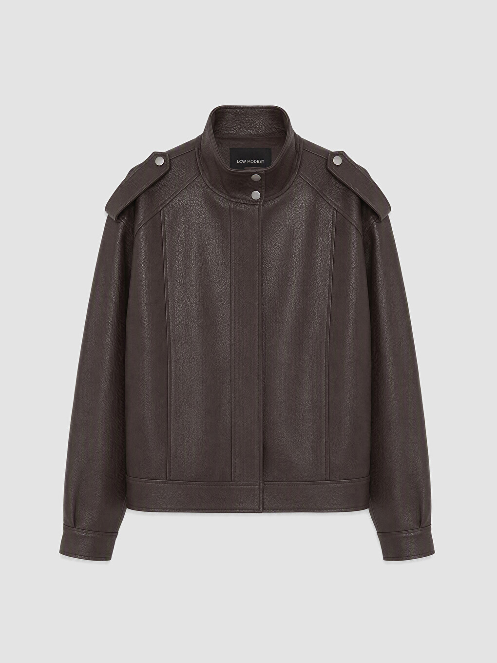 Mock Neck Women's Faux Leather Jacket-4