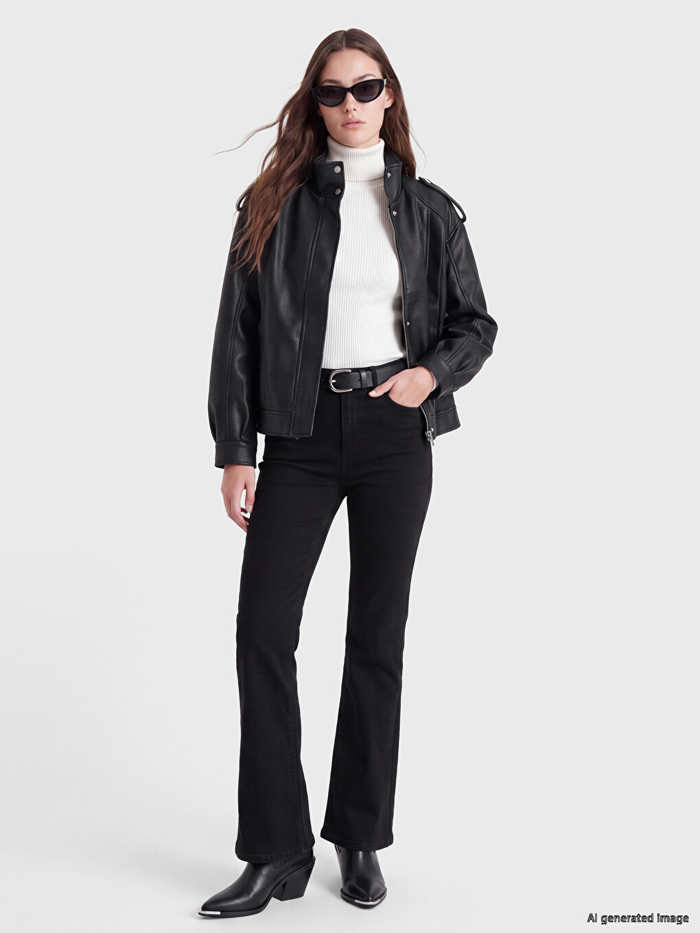 Mock Neck Women's Faux Leather Jacket-1