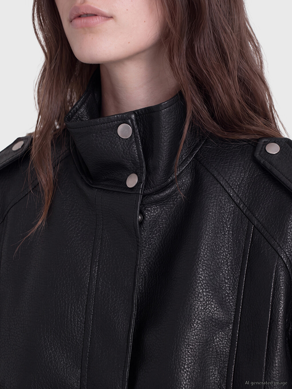 Mock Neck Women's Faux Leather Jacket-2