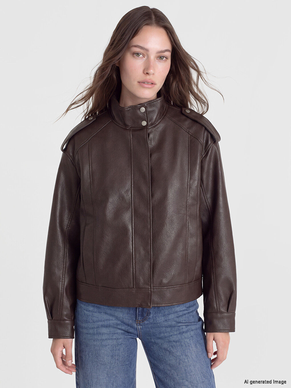 Mock Neck Women's Faux Leather Jacket