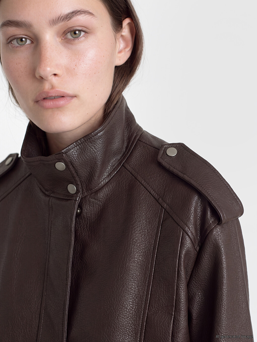 Mock Neck Women's Faux Leather Jacket-2