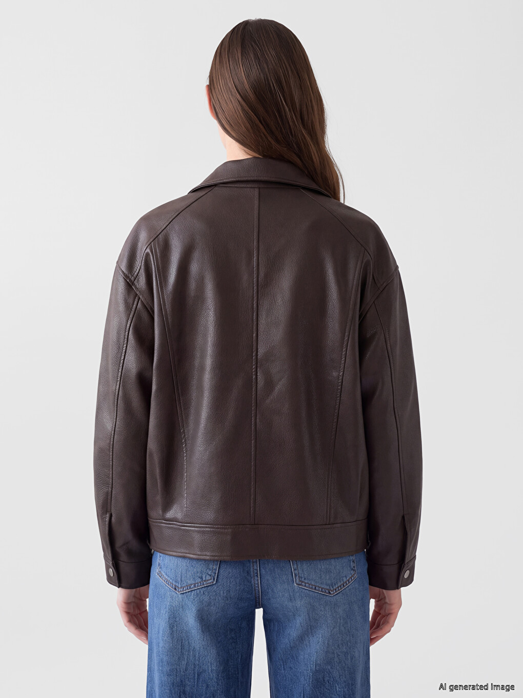Mock Neck Women's Faux Leather Jacket-3
