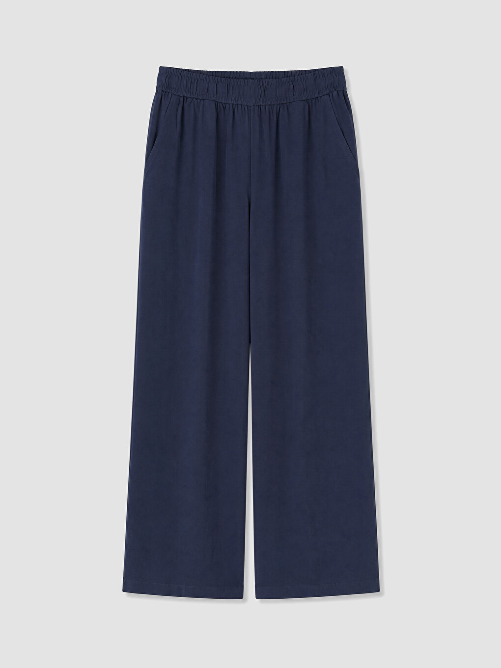 Lacivert Beli Lastikli Geniş Paça Kadın Pantolon