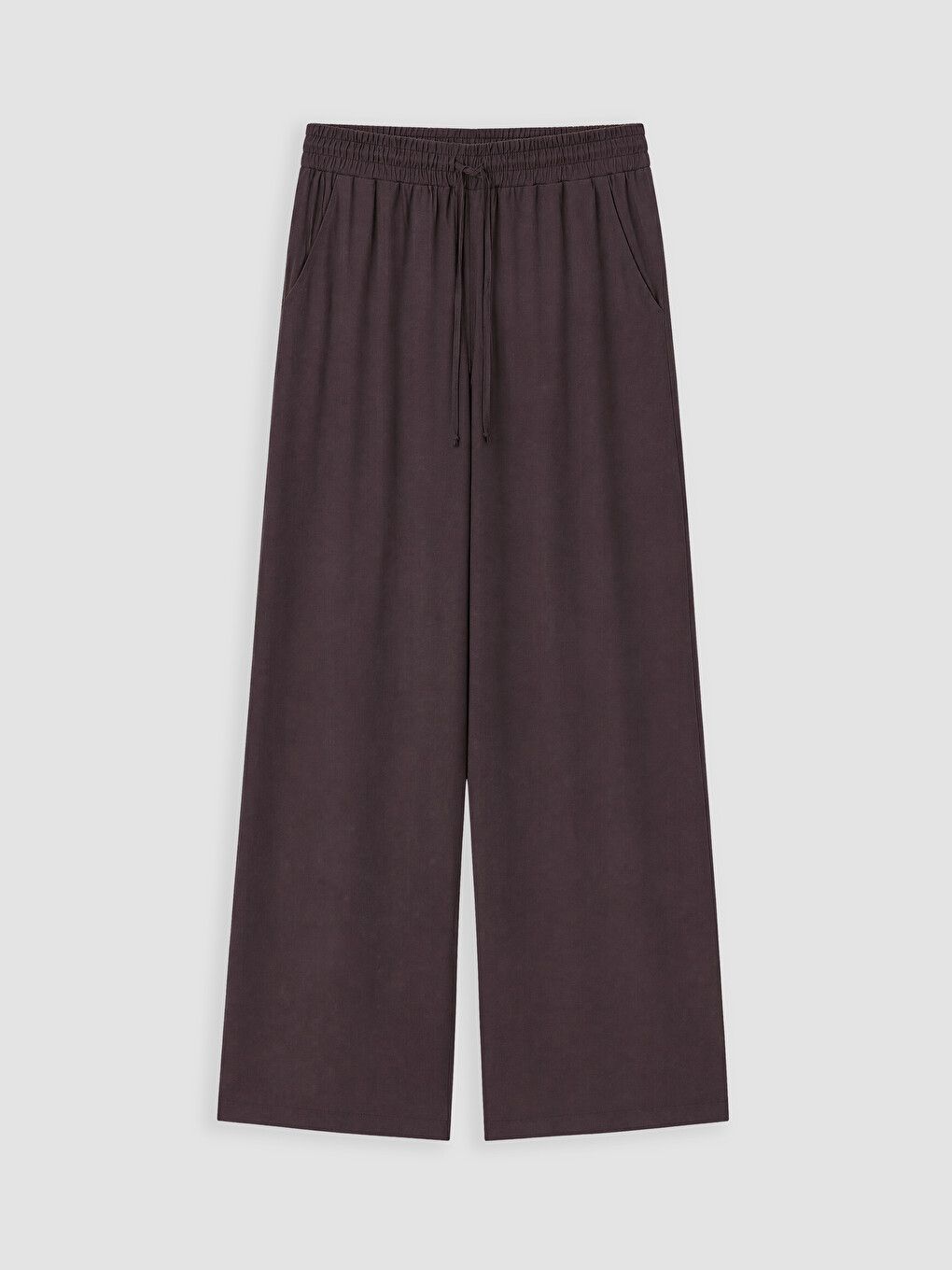 Kahverengi Beli Lastikli Geniş Paça Kadın Pantolon-4