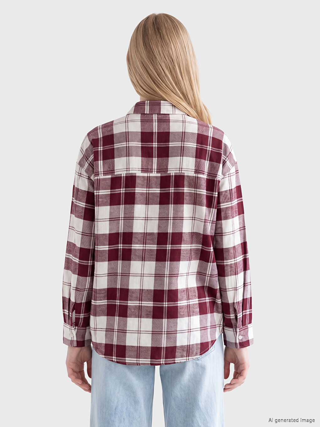 Bordo Ekose Oversize Kadın Oduncu Gömlek-3